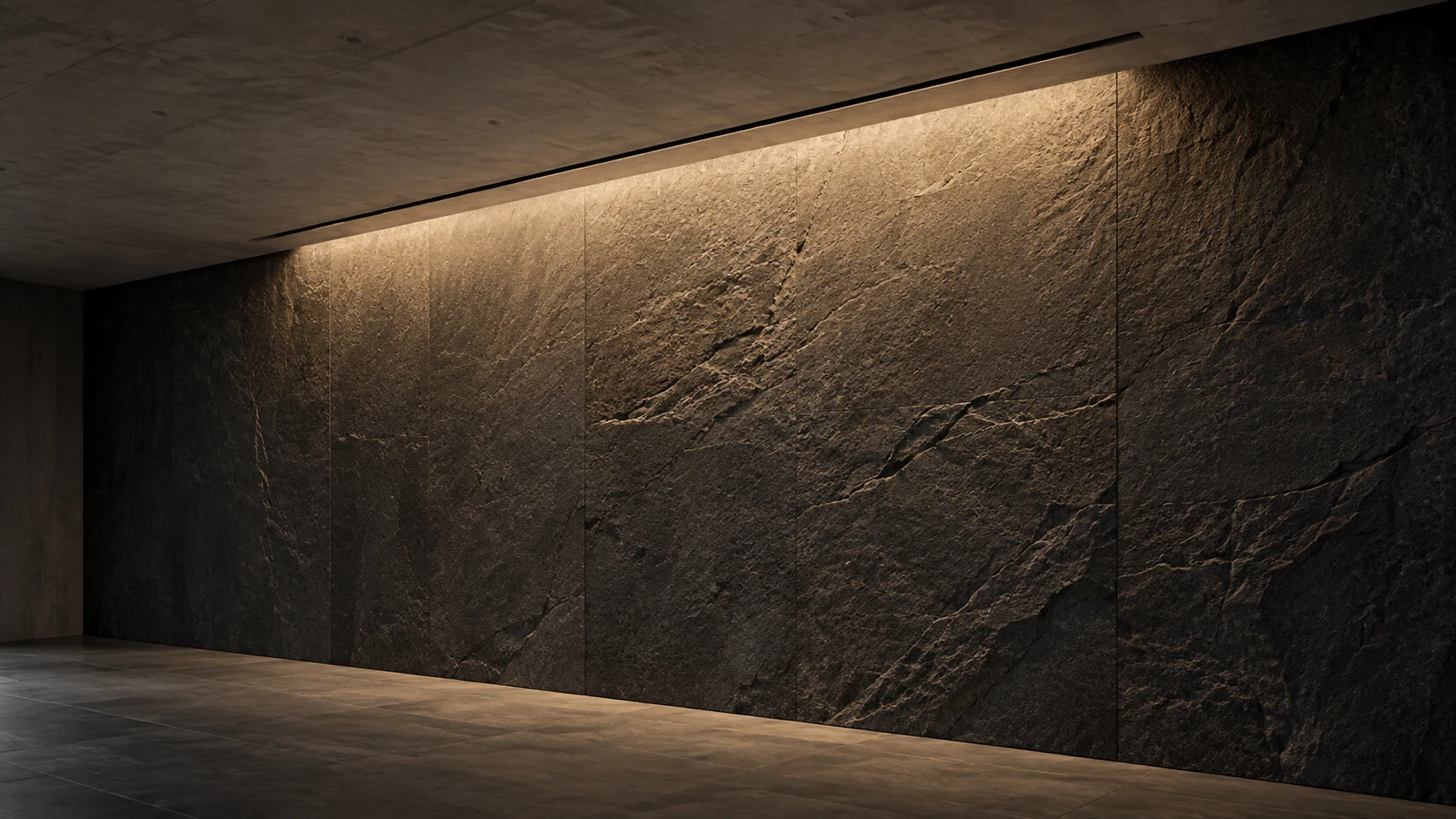 A concealed ceiling detail where warm light is felt in the room without a visible fixture.